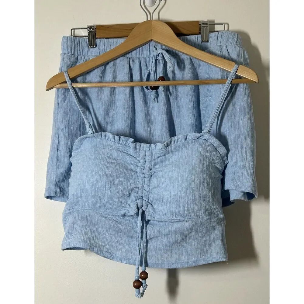 No Boundaries Textured Cami & Short Set 2 Piece Womens Size XL Freshwater Blue